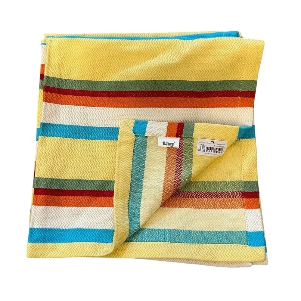 NEW TAG LTD Set of 4 Yellow/Turquoise Striped Cotton LARGE Placemats & Napkins